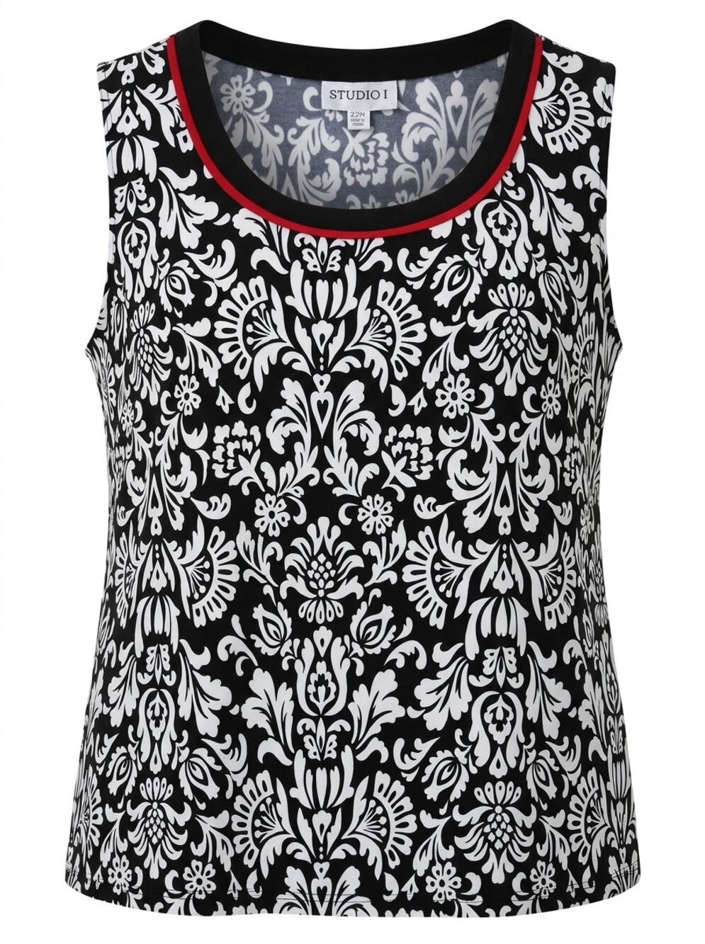 Studio I Black White Damask Print Scoop Neck Tank Top Women Plus Size 22W